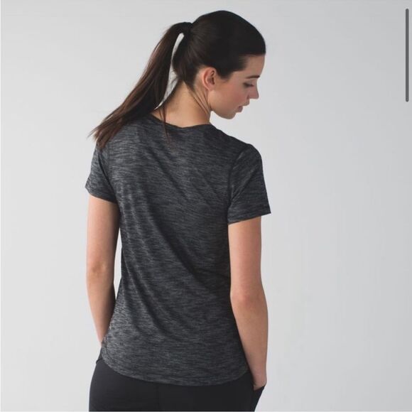Lululemon What the Sport Short Sleeve V-Neck Tee Heathered Black & Grey Small - Picture 3 of 13